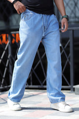 Loose Bottom Baggy Style Denim Turbo Jeans in Sky Blue