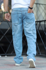Denim Men's Relaxed Fit Straight Leg Baggy Jeans In Sky Blue