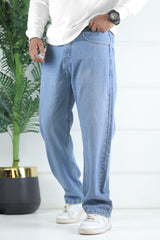 Turbo Men's Plain Denim Baggy Jeans In Sky Blue