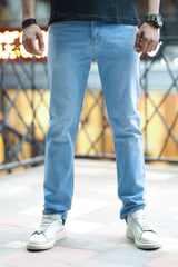 Comfortable Slim Fit Turbo Jeans In Sky Blue