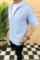 Turbo Wave Texture Crochet Casual Shirt In Sky Blue