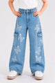 Turbo Butterfly Pattern Wide-Leg Jeans For Girls
