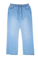 Loose Bottom Baggy Style Denim Turbo Jeans in Sky Blue