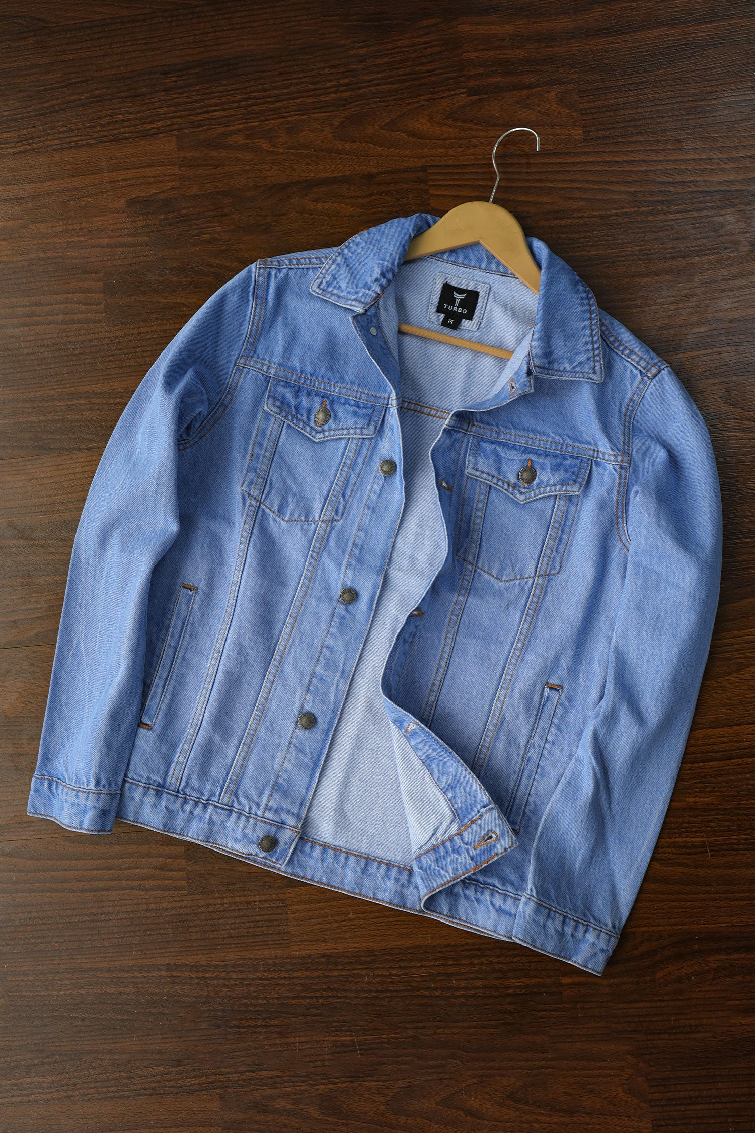 Slim Fit Front Pocket Style Denim Jacket in Sky Blue