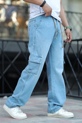 Denim Men's Relaxed Fit Straight Leg Baggy Jeans In Sky Blue