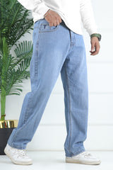 Turbo Men's Plain Denim Baggy Jeans In Sky Blue