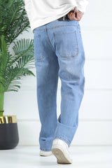 Turbo Men's Plain Denim Baggy Jeans In Sky Blue