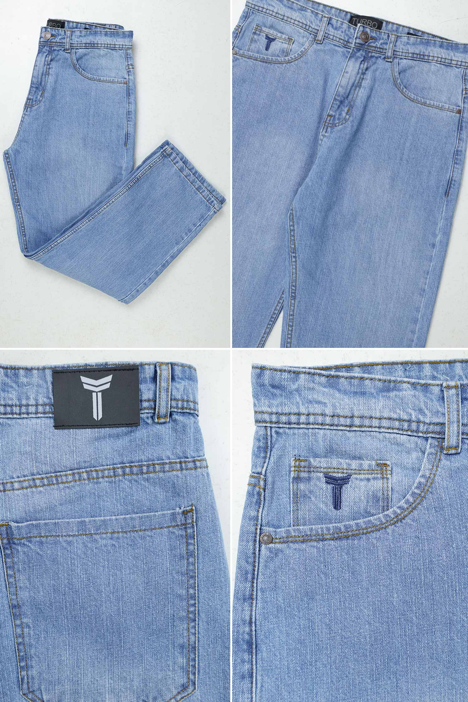 Turbo Men's Plain Denim Baggy Jeans In Sky Blue