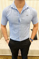 Turbo Wave Texture Crochet Casual Shirt In Sky Blue