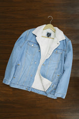 Fur Collar Sherpaa Inside Warm Denim Jacket in Sky Blue