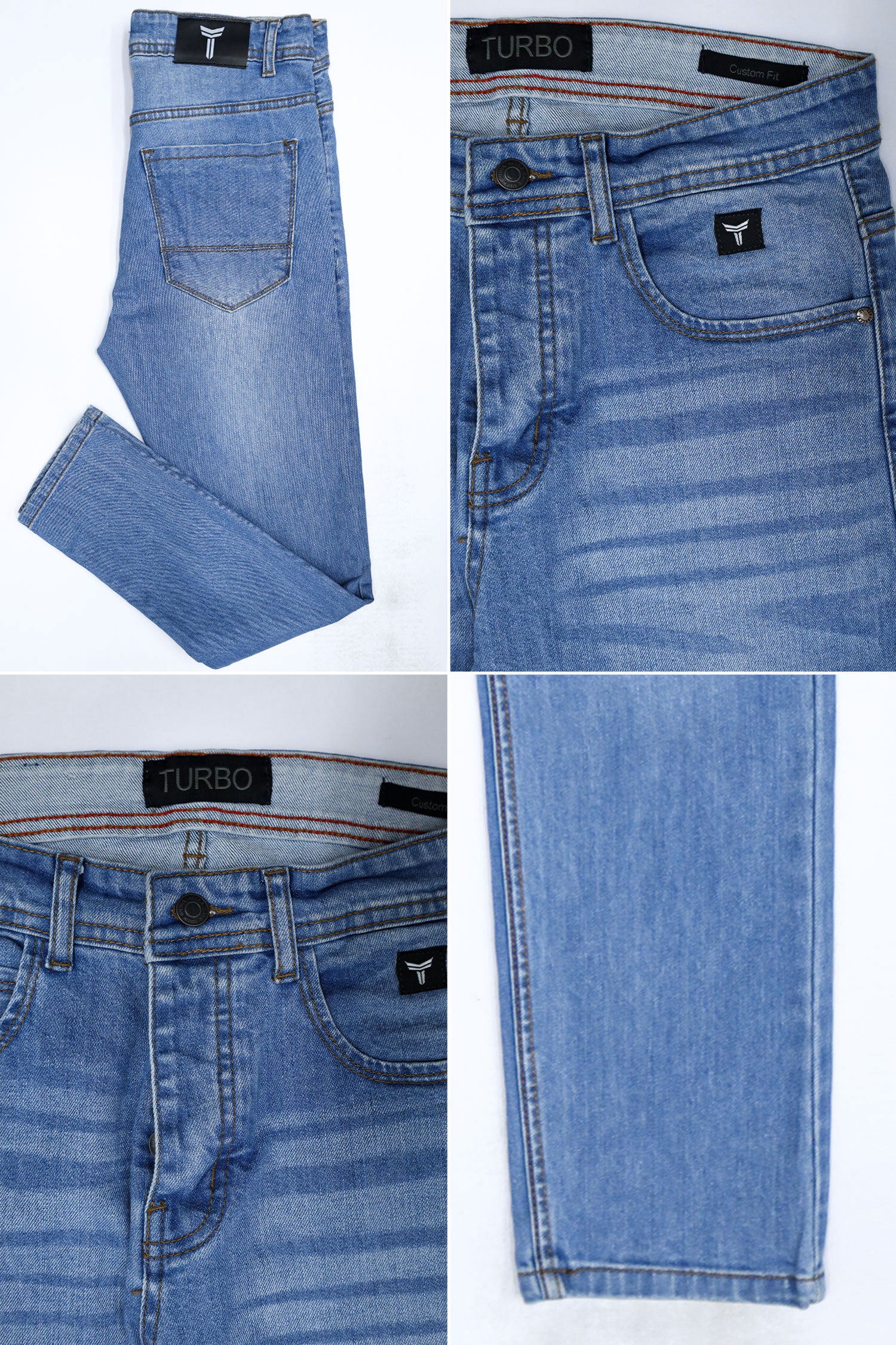 Plain Turbo Slim Fit Jeans In Sky Blue