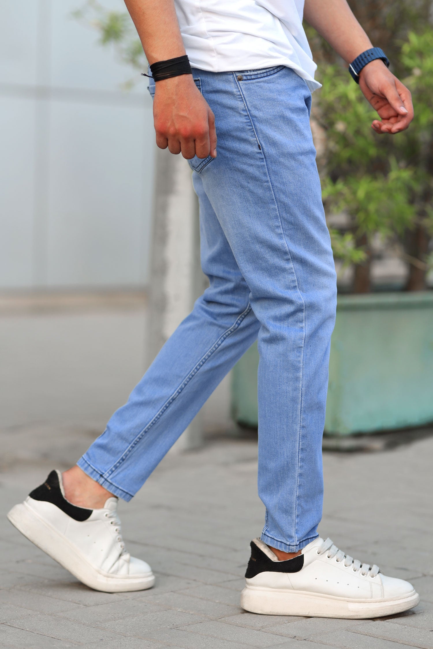 Plain Turbo Ankle Fit Jeans In Sky Blue