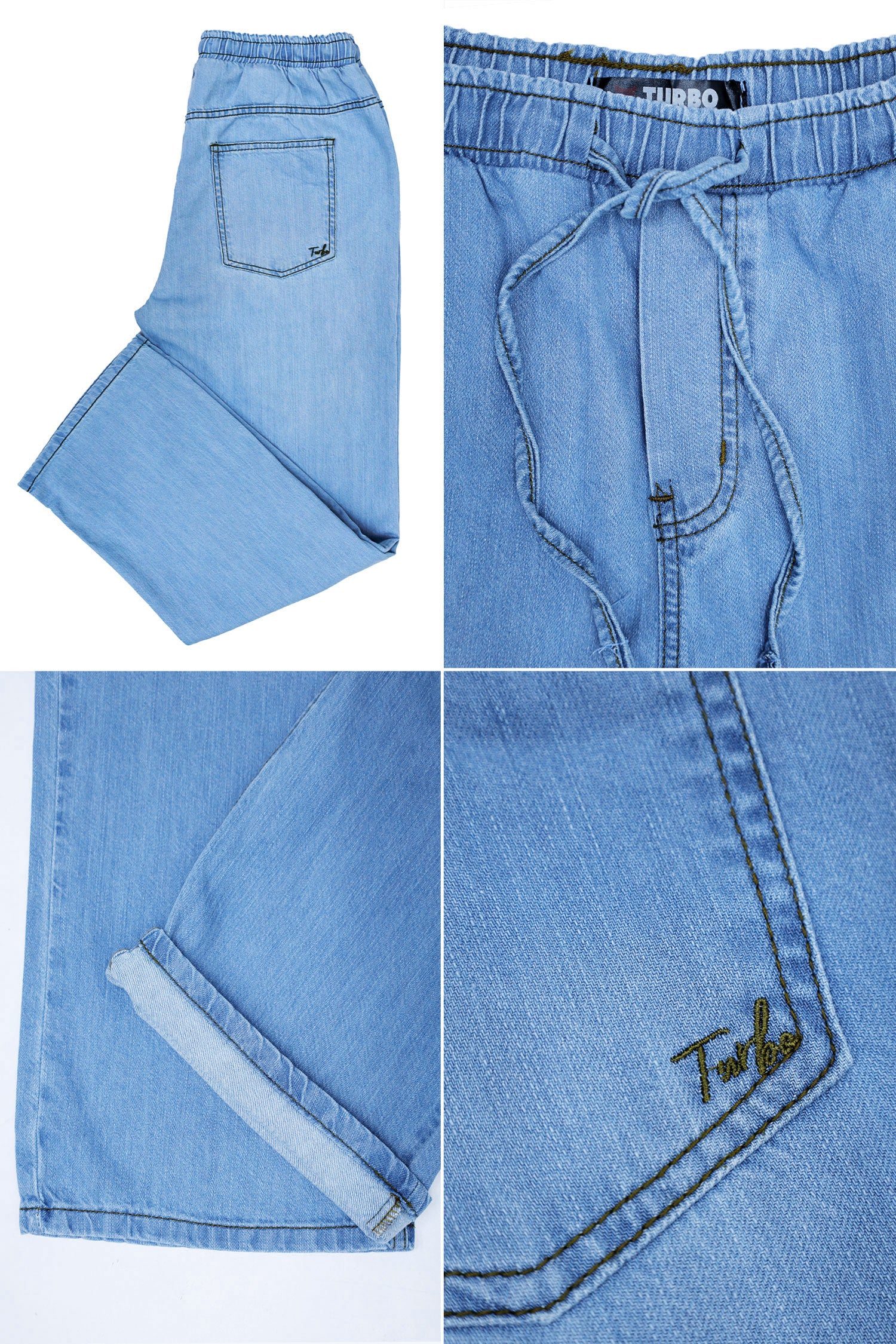 Loose Bottom Baggy Style Denim Turbo Jeans in Sky Blue