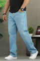 Turbo Relaxed Straight Fit Denim Baggy Jeans In Sky Blue