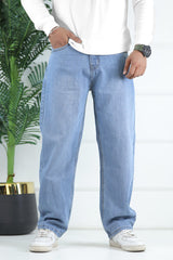Turbo Men's Plain Denim Baggy Jeans In Sky Blue