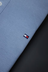 Tmy Hlfgr Monotype Flag Arm Men's Polo Shirt In Sky Blue