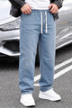 Turbo Retro New Style Denim Cargo Jeans In Sky Blue