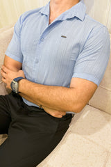 Turbo Wave Texture Crochet Casual Shirt In Sky Blue