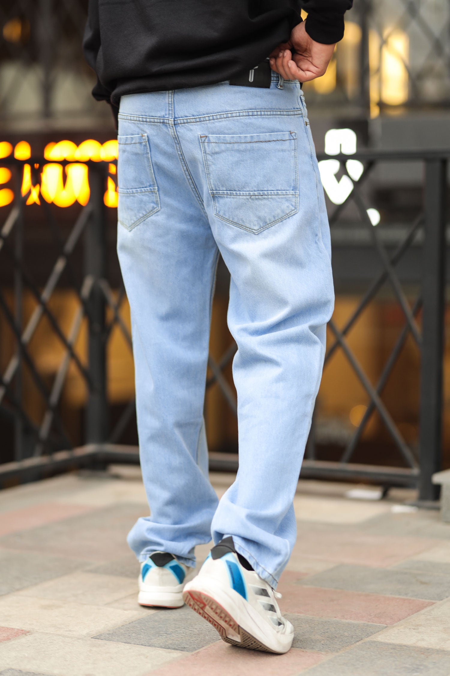 Loose Fit Plain Denim Turbo Jeans in Sky Blue