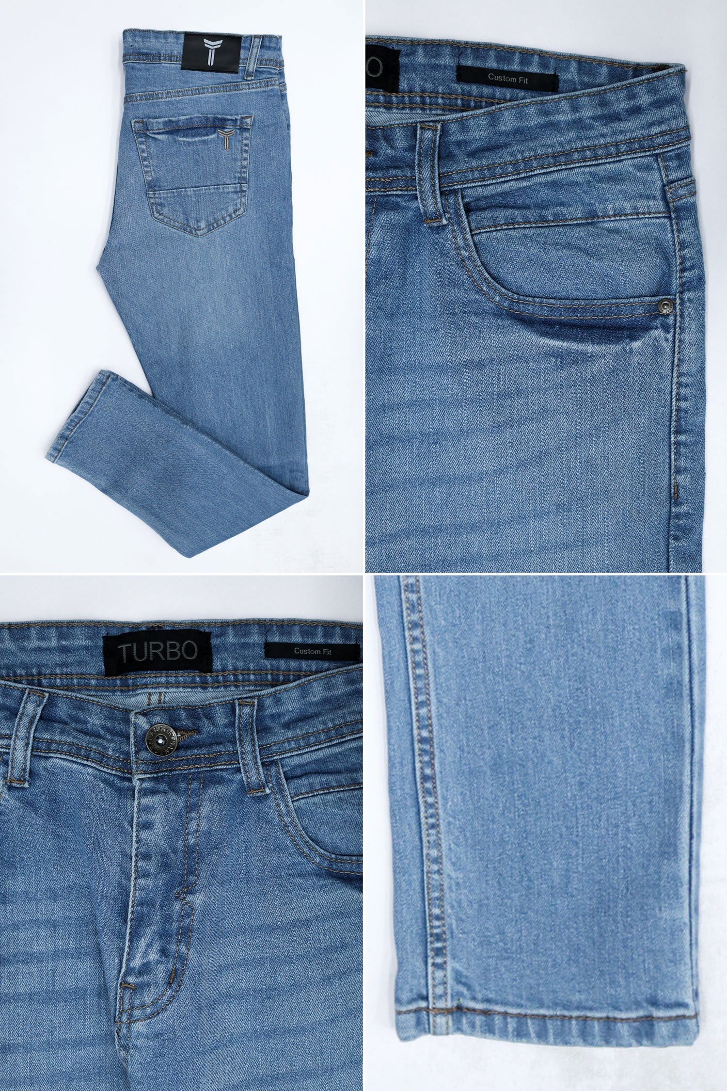 Plain Turbo Slim Fit Jeans In Sky Blue