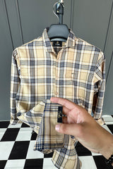 Turbo Cubix Checks Long Sleeve Cotton Casual Shirt In Light Skin