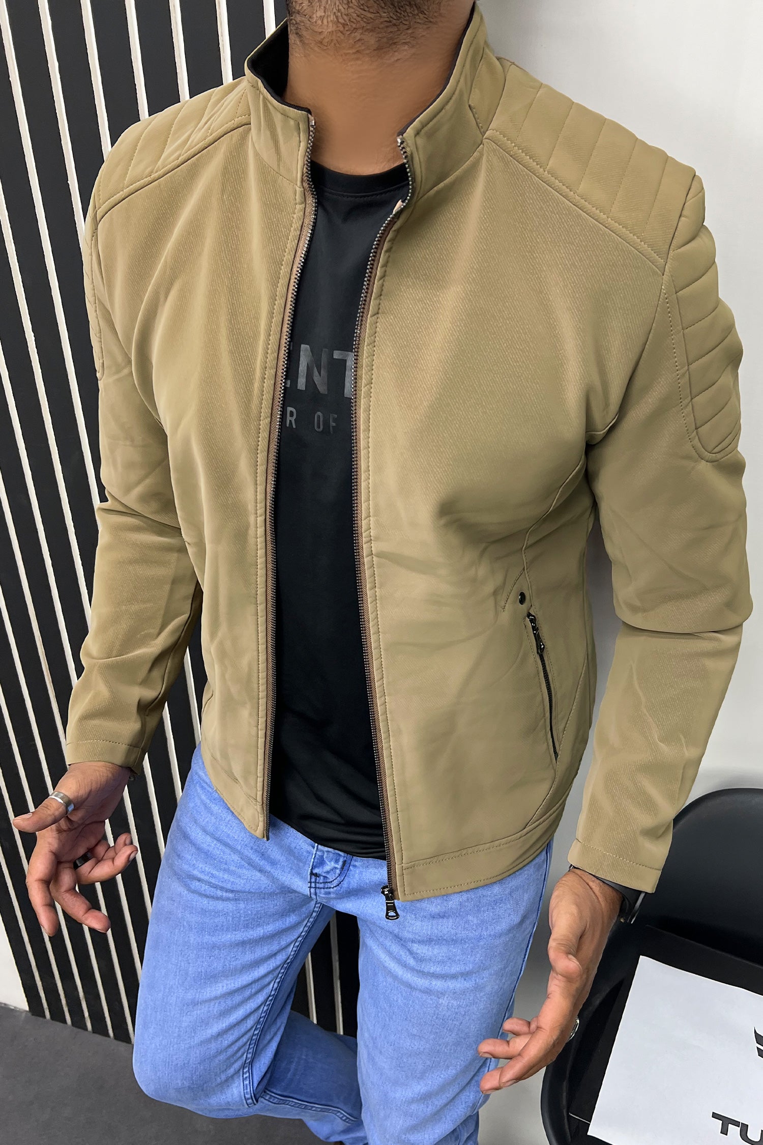 Padded Shoulder Style Men's Imported Suede Leather Jacket