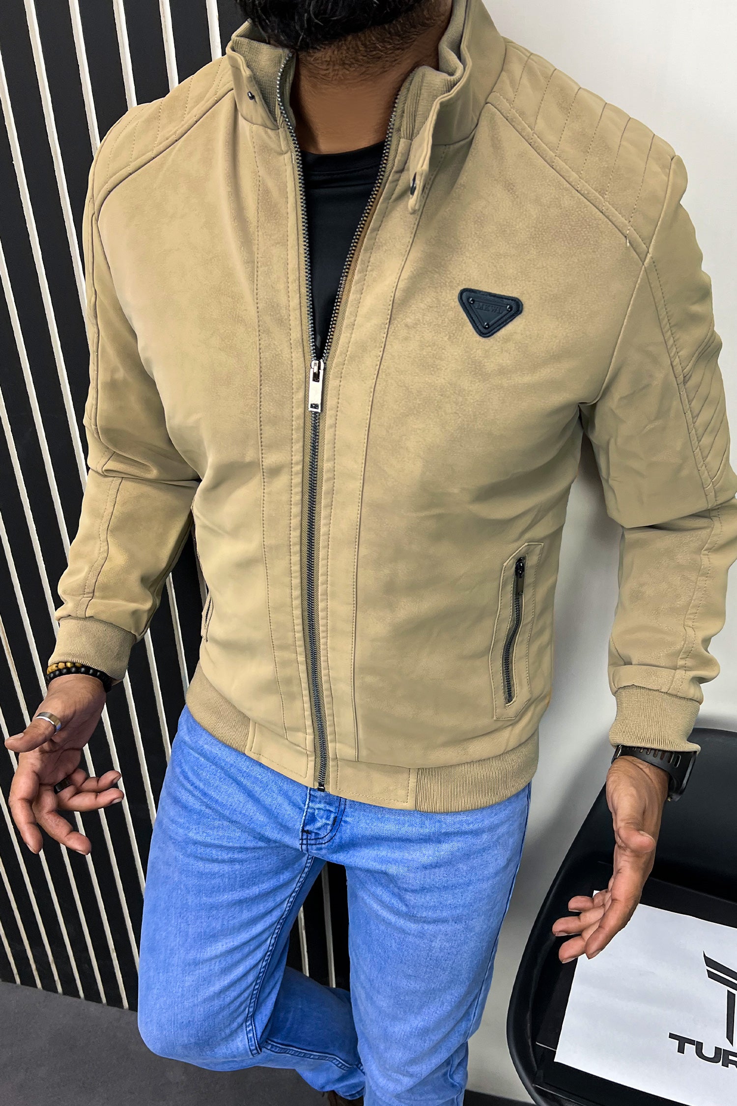 MKWL Ban Style Men's Imported Suede Leather Jacket