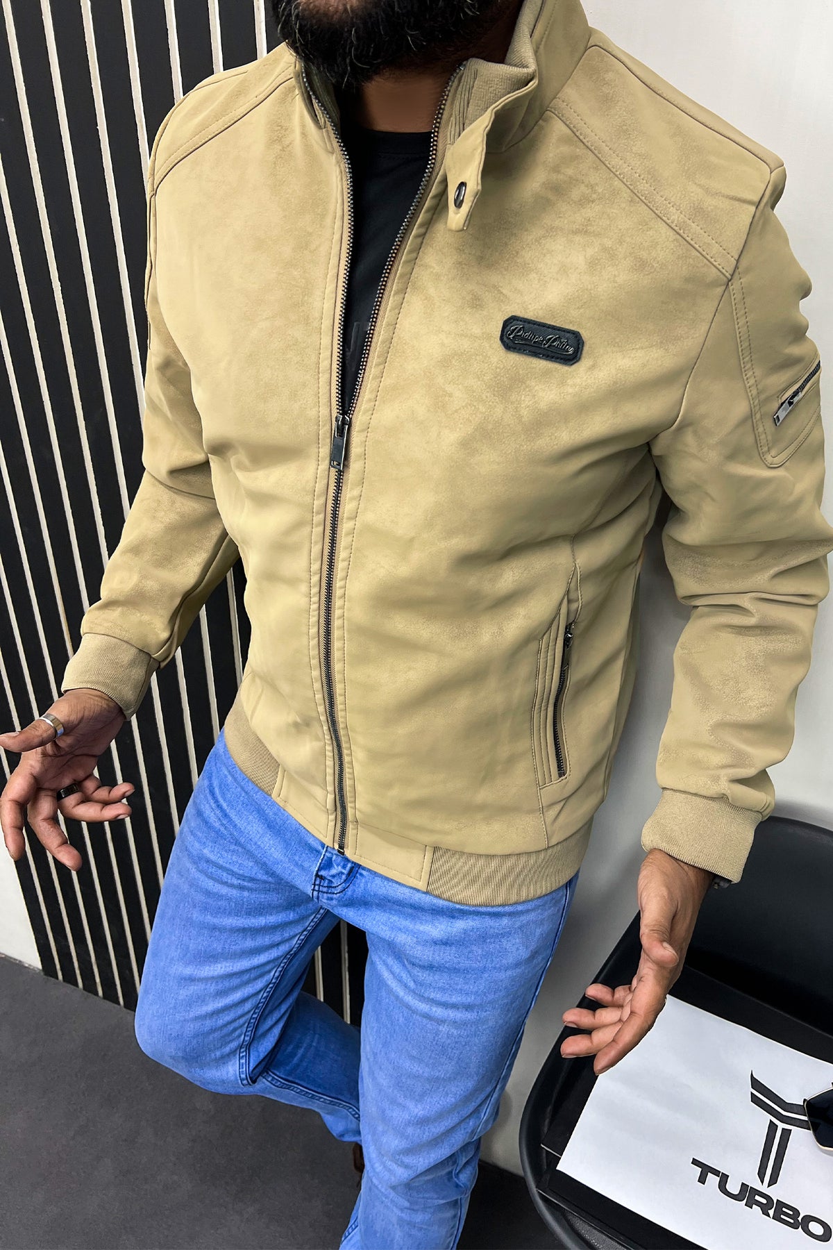 Arm Zipper Style Men's Imported Suede Leather Jacket