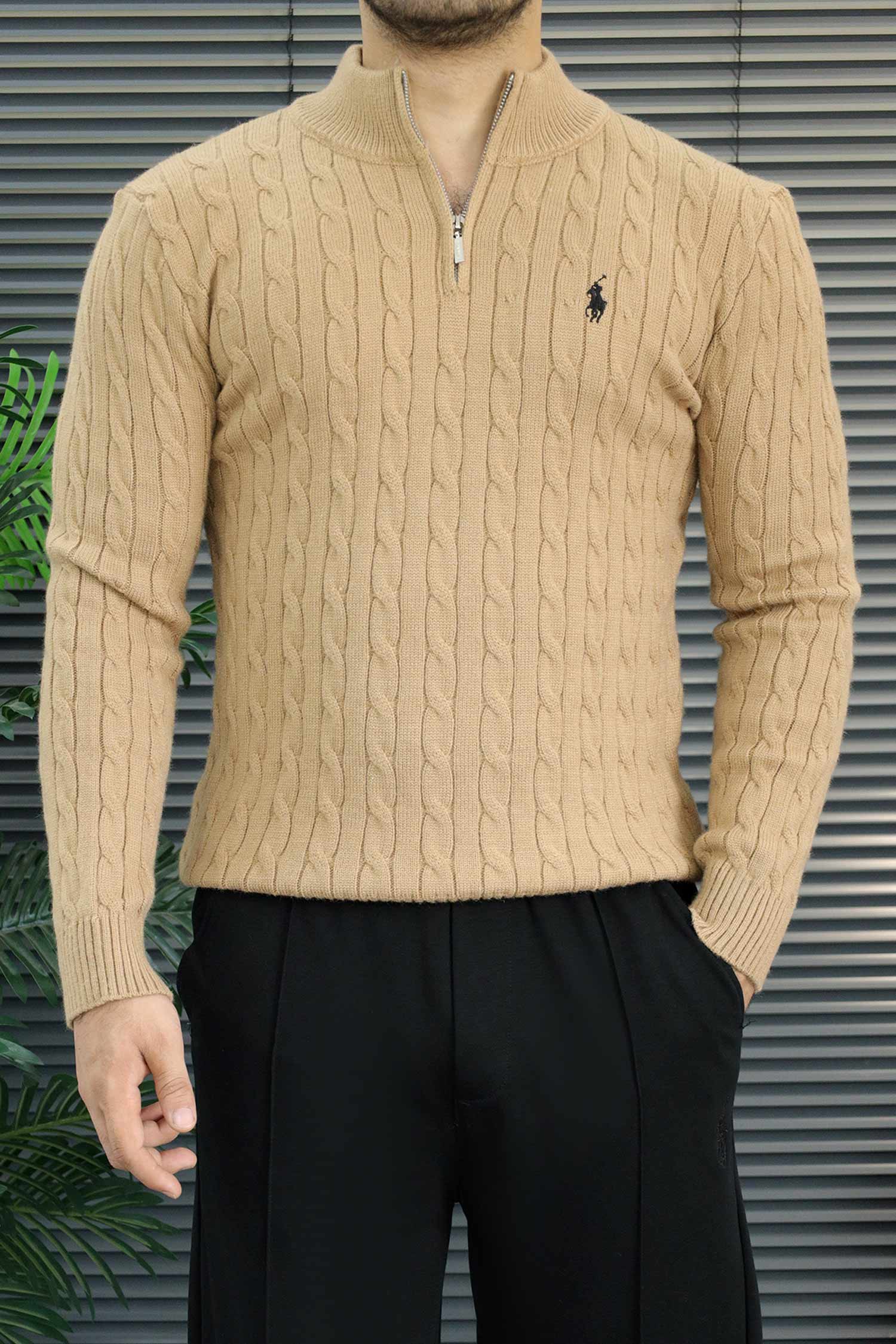 Polo Cable Crew Texture Half-Zip Imported Men's Jumper Sweater In Skin