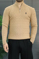 Polo Cable Crew Texture Half-Zip Imported Men's Jumper Sweater In Skin