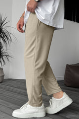 Plain Stripe Line Loose Bottom Trouser In Skin