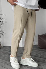 Plain Stripe Line Loose Bottom Trouser In Skin