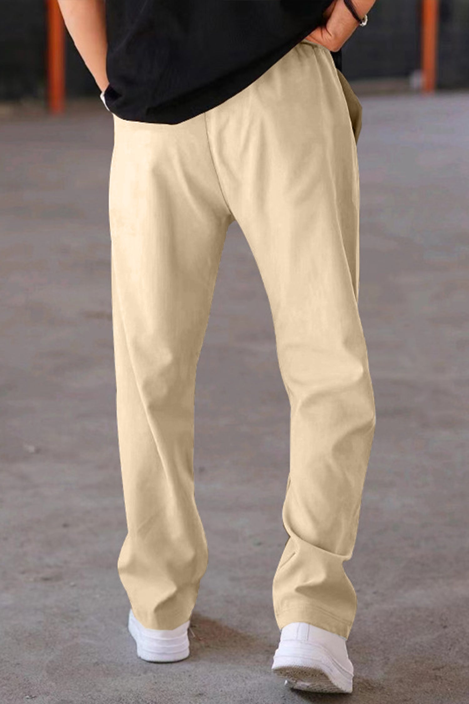 Plain Stripe Line Loose Bottom Trouser In Skin
