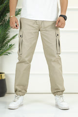 Turbo 6 Pockets Premium Cotton Gabardine Cargo Trouser In Skin