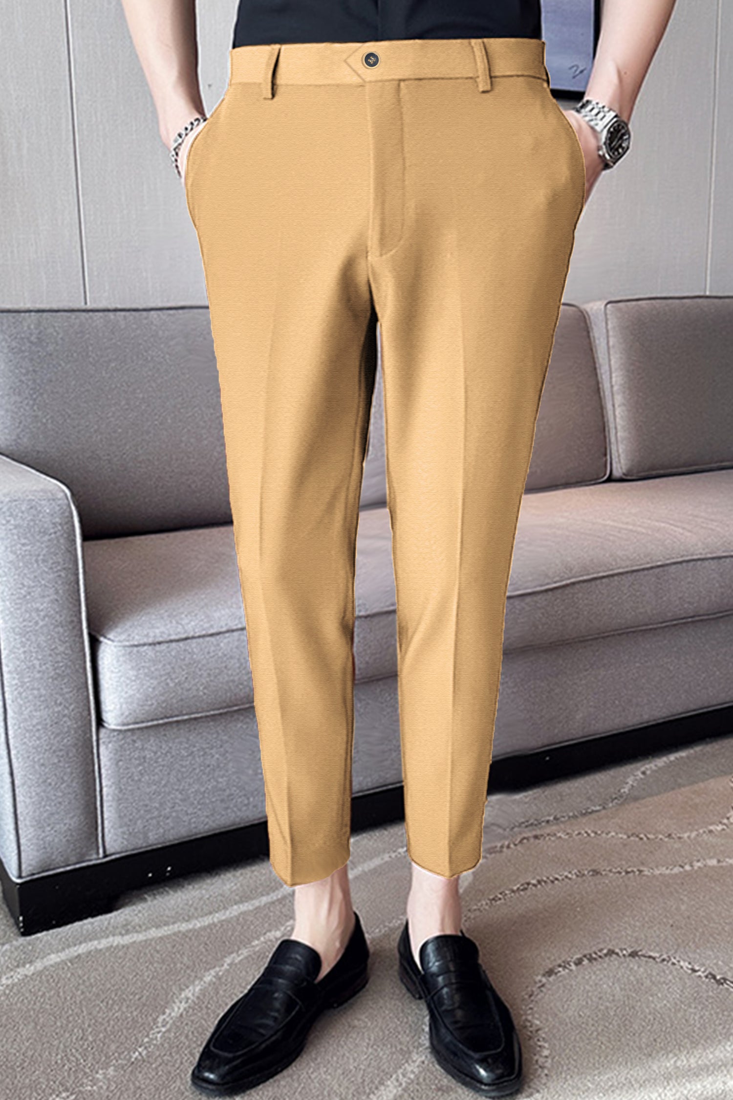 Elegant Self Texture Knitted Cotton Ankle fit Pant In Skin