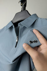 Turbo Abstract Symmetry Zip-Collar Men's Polo Shirt In Slate Blue