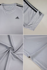 Adds Half Tri-Line Strips Round Neck T-Shirt