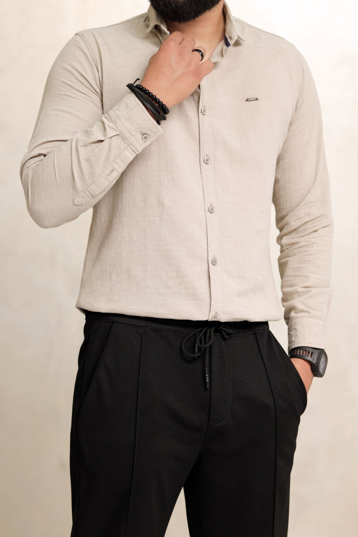 Turbo Dobby Textured Long Sleeve Cotton Casual Shirt