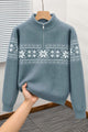Fair Isle Pattern Half Knit Zipper Imported Rabbit Wool Men's Sweater