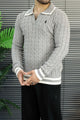 Polo Tricote Collar Imported Men's Sweater In Slate Grey