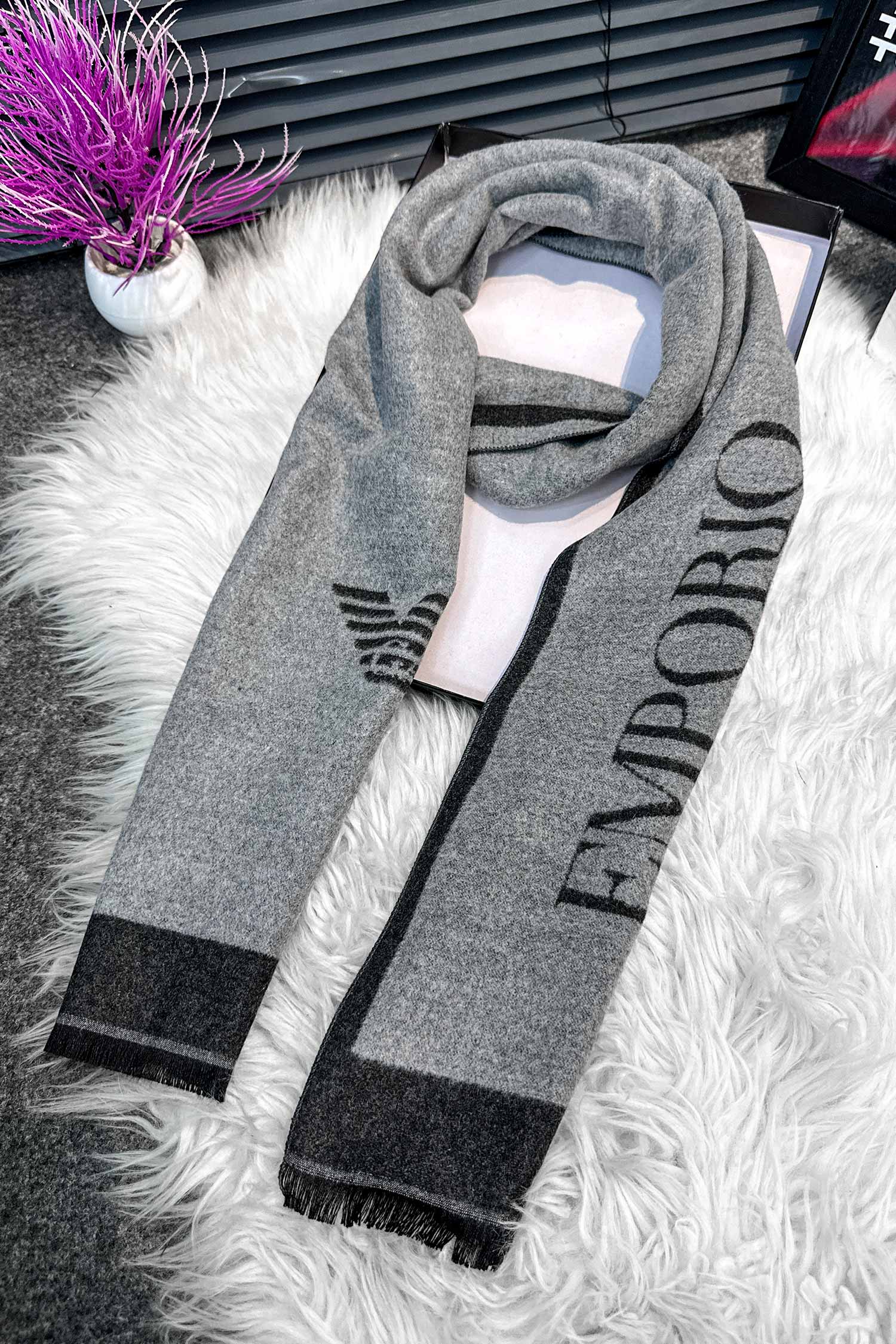 Armni Jacquard Lettering Imported Men's Wool Muffler