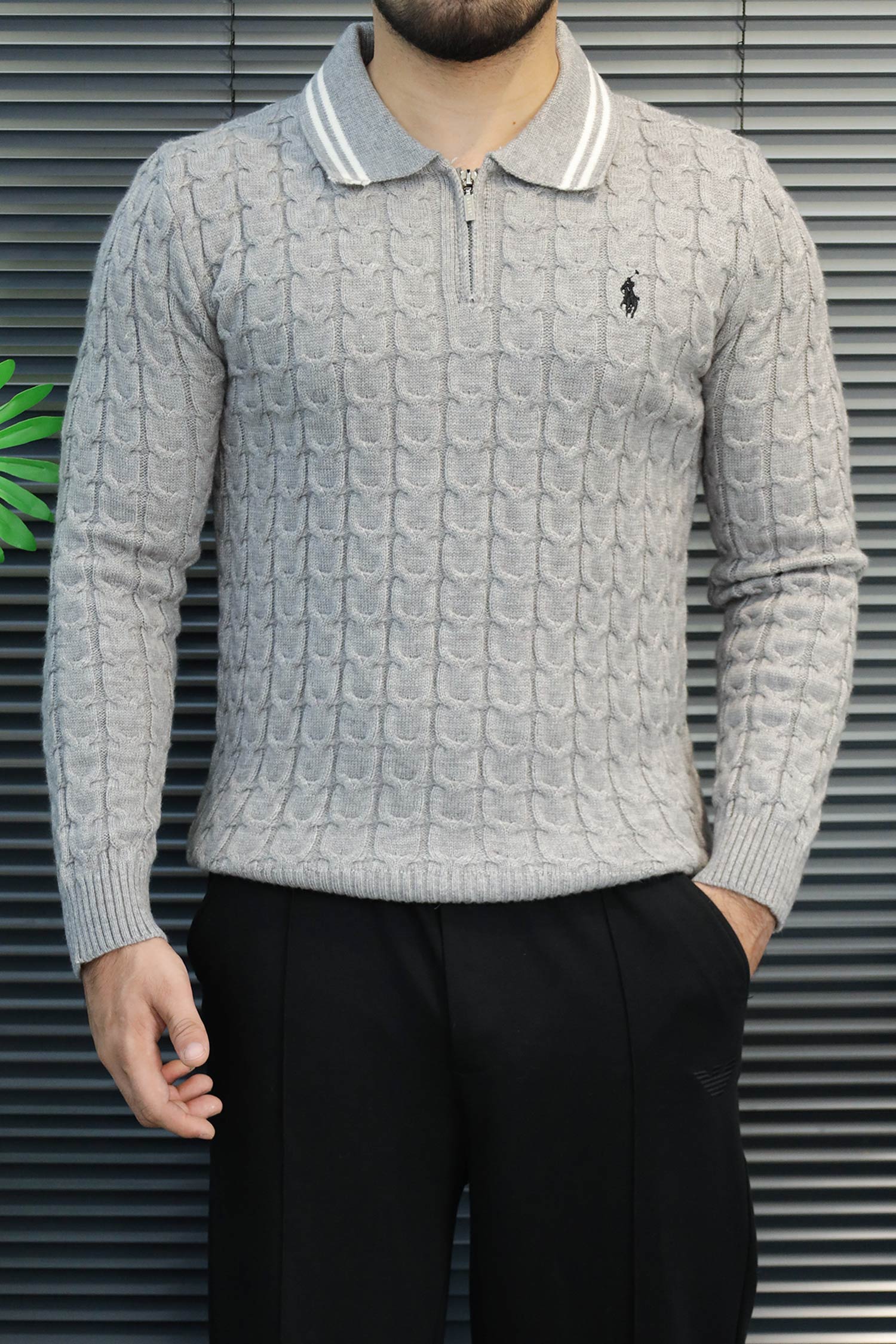 Polo Quarter Zip-Collar Imported Men's Jumper Sweater