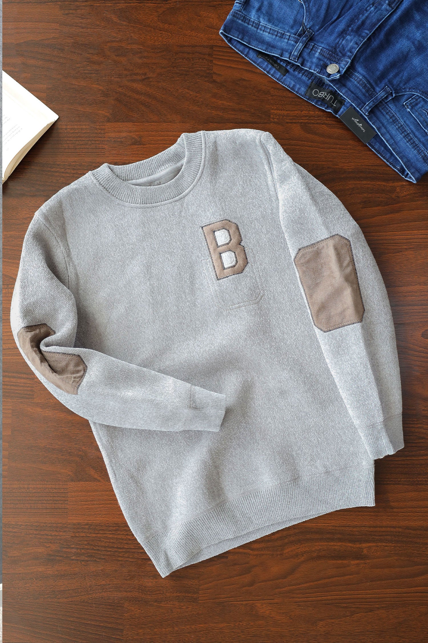 B Letter Round Neck Imported Men's Sweatshirt