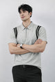 Men's Jacquard Quarter Zipper Style Polo T-Shirt In Slate Grey