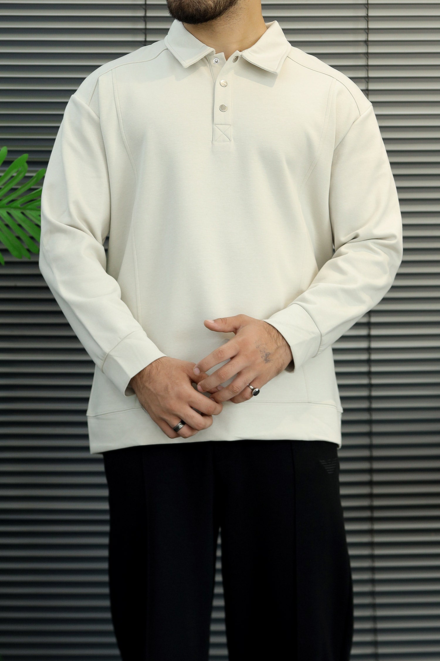 Turbo Minimal Urban Knit-Style Imported Collared Men's Sweatshirt