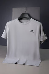 Adds Half Tri-Line Strips Round Neck T-Shirt