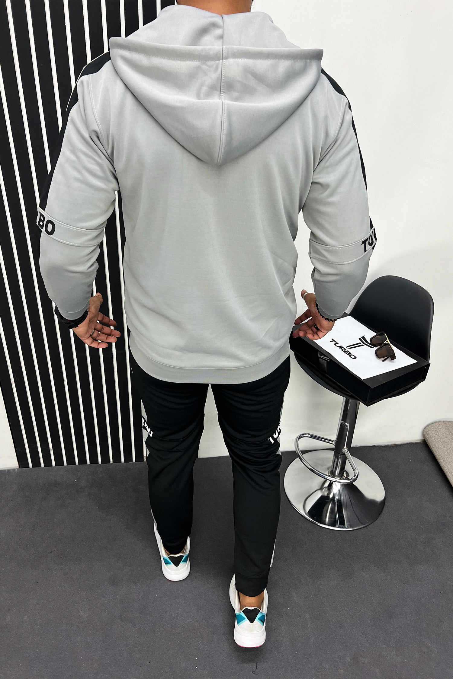 Turbo Hood Style Panel Men Zipper Tracksuit