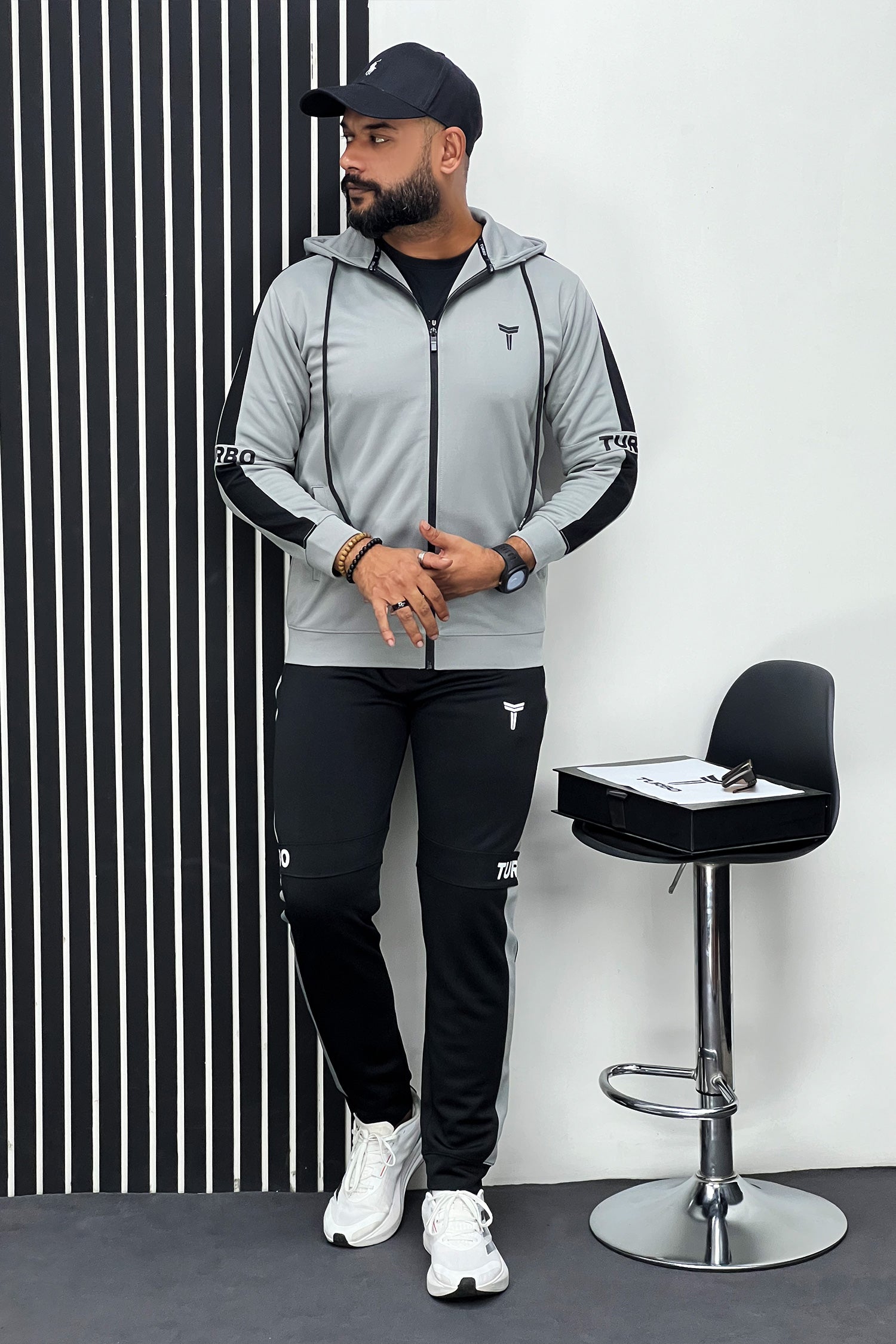 Turbo Hood Style Panel Men Zipper Tracksuit