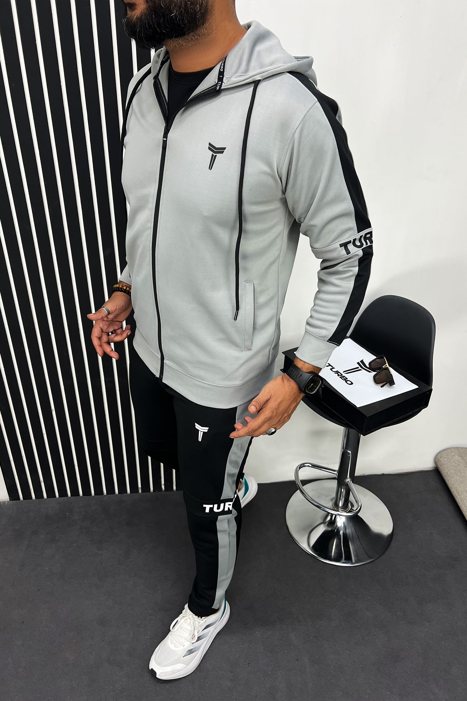 Turbo Hood Style Panel Men Zipper Tracksuit