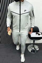 Nke V Stripe Sportswear Men Zipper Tracksuit In Slate Grey